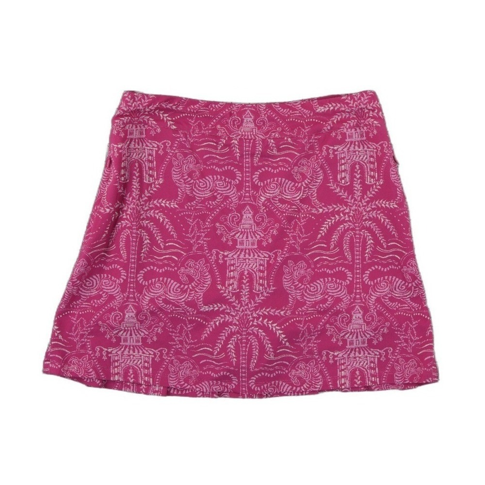 J.McLaughlin Skort Women's Size Medium Pink Tiger Toile Pleated Back Pockets